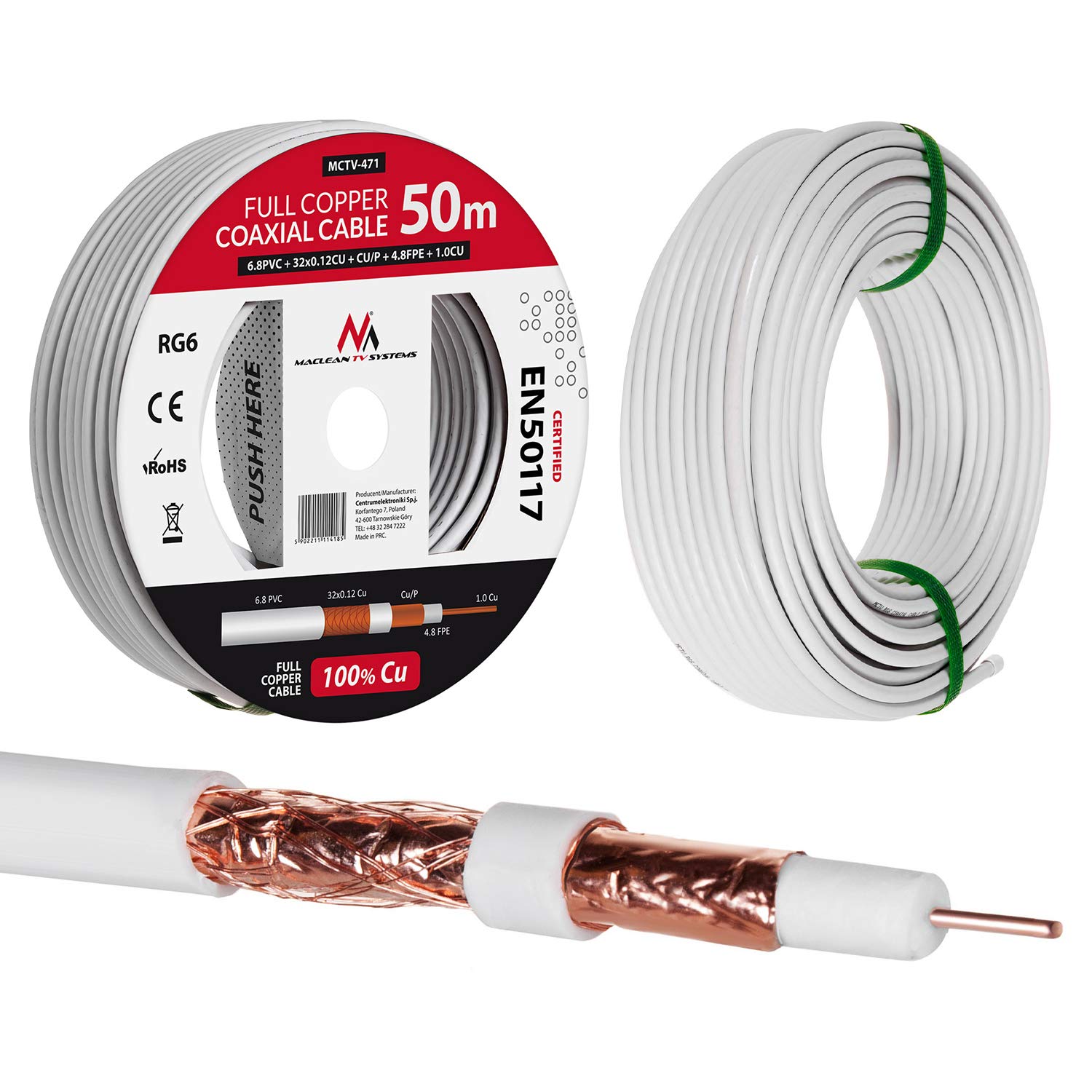 Maclean MCTV-471 Antennenkabel 50m RG6 Kupfer