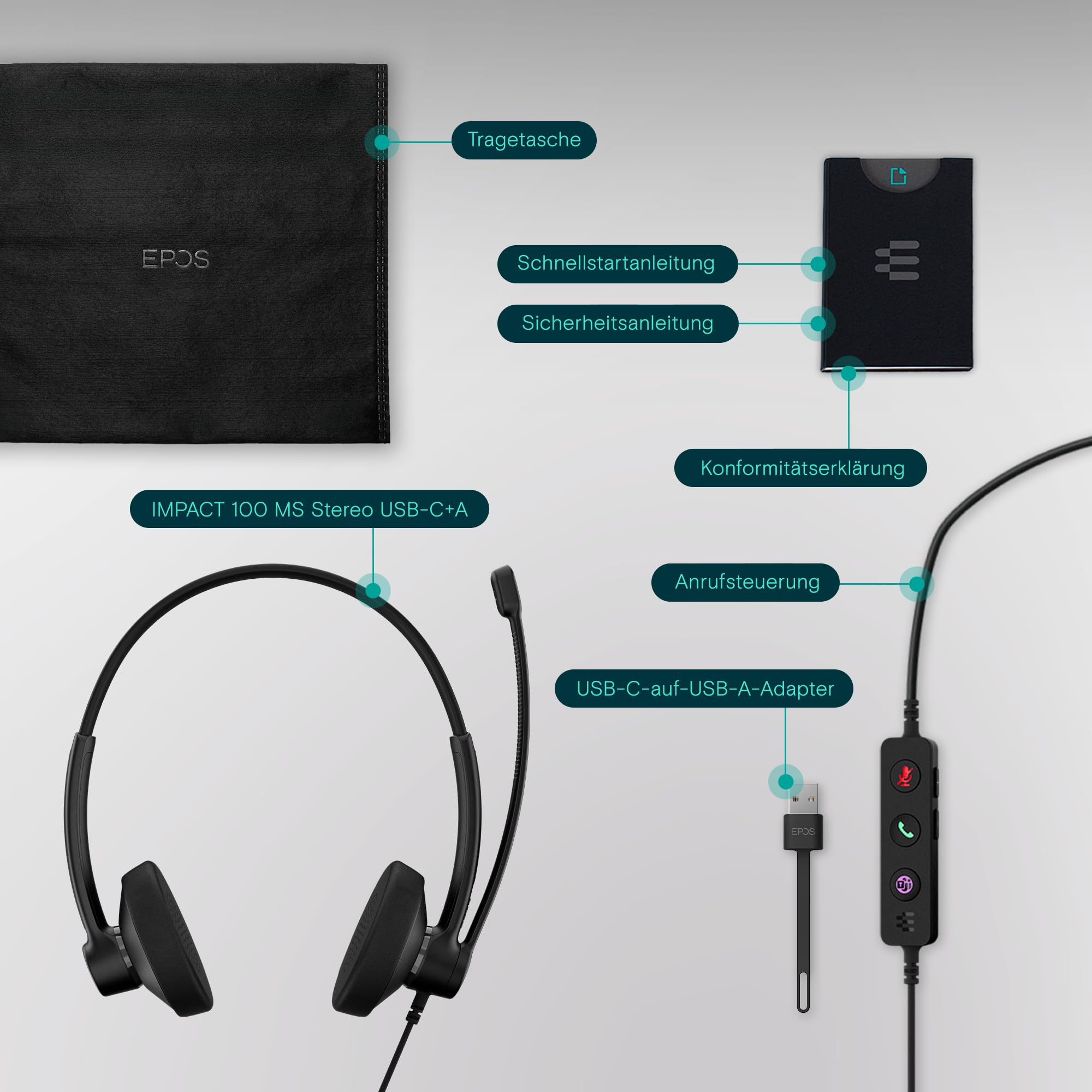 EPOS IMPACT 100 Stereo Headset USB-C Teams Geräuschunterdrückung