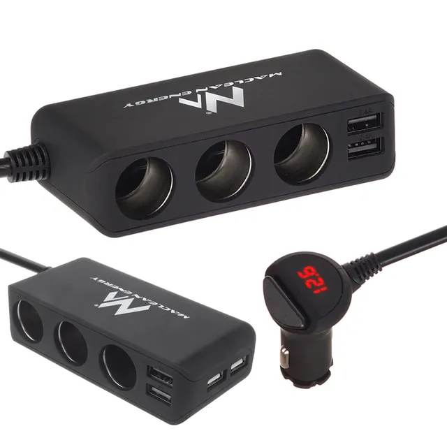 Maclean MCE117 Zigarettenanzünder-Verteiler 3-fach + 4x USB Voltmeter