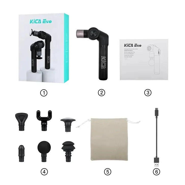 KiCA EVO Massagepistole klappbar 6 Köpfe 6 Stufen